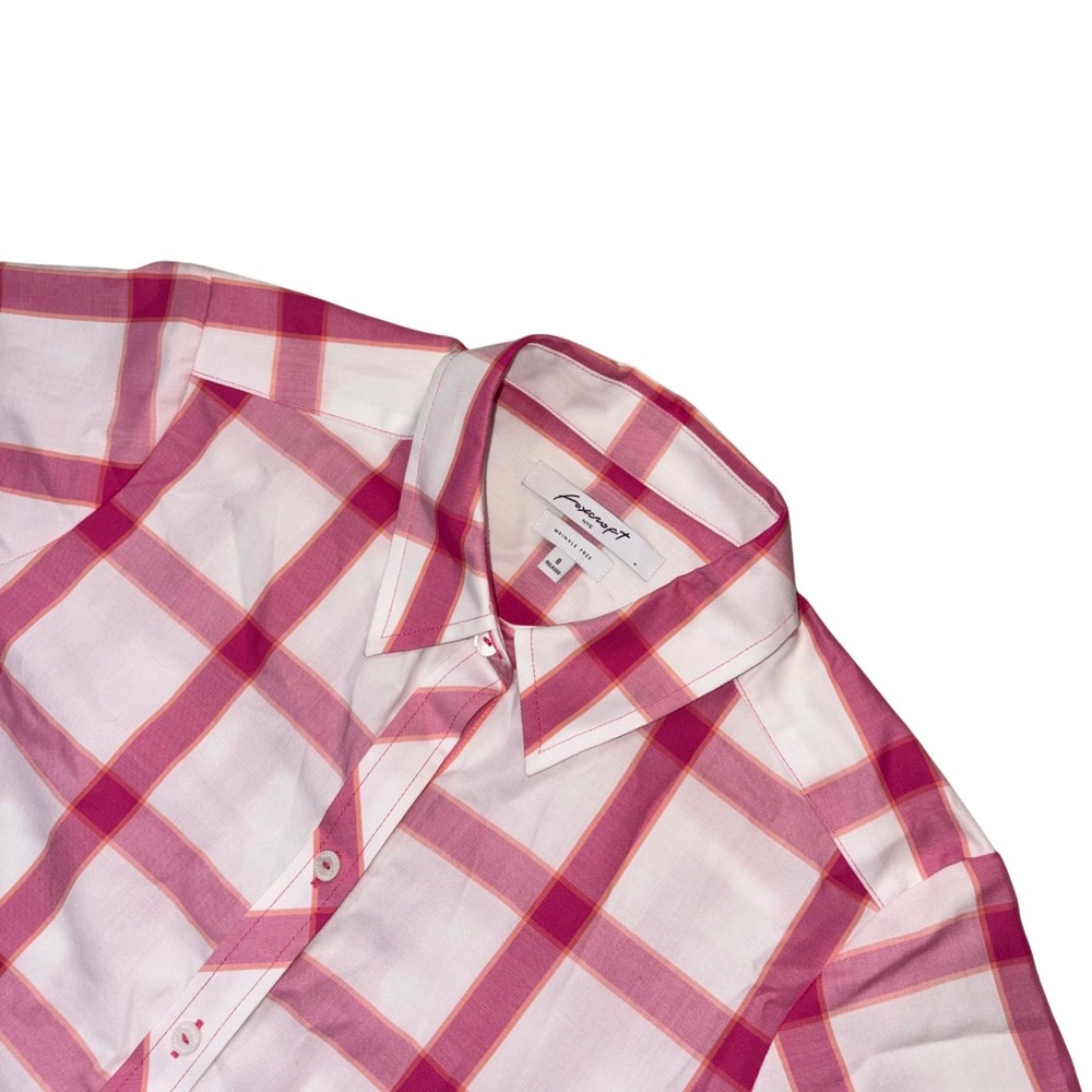 Foxcroft NYC Pink White Plaid Wrinkle Free Relaxed Button‎ Down Shirt Womens 8